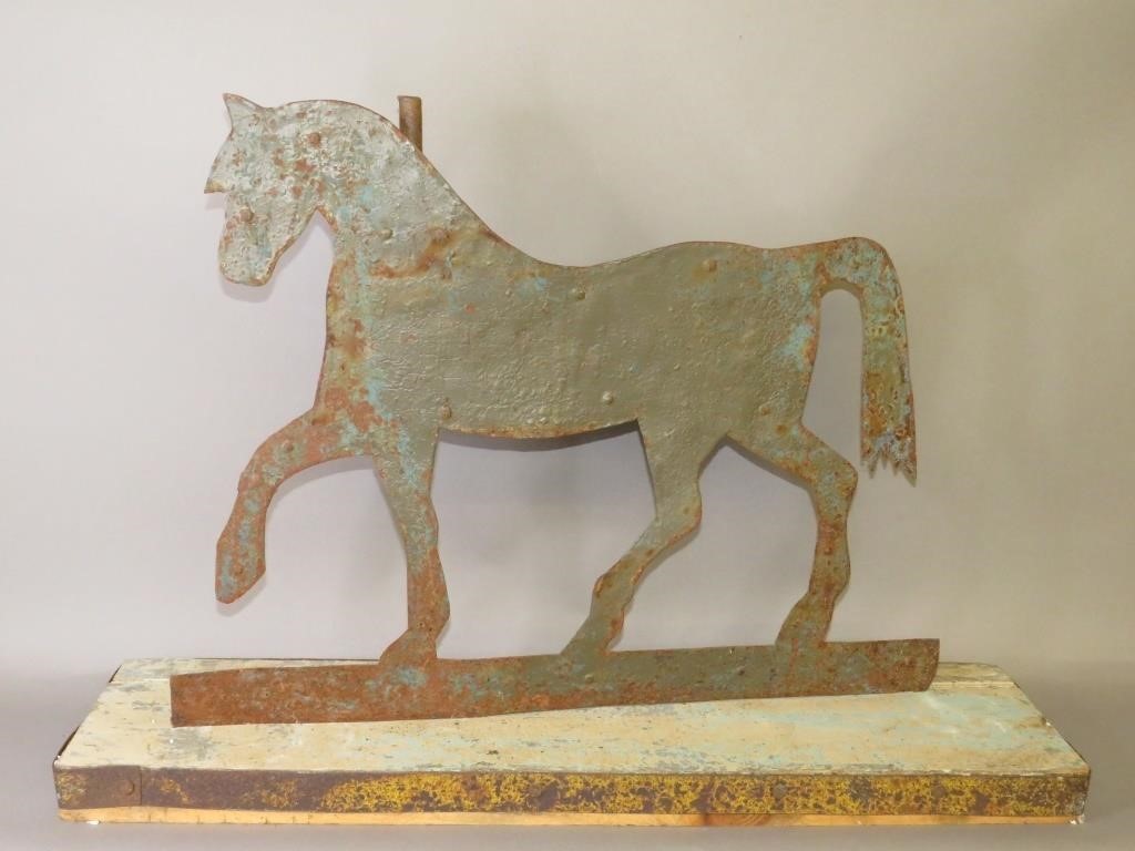 Appraisal: BLACKSMITH CRAFTED HORSE WEATHERVANEca late th century gray green painted