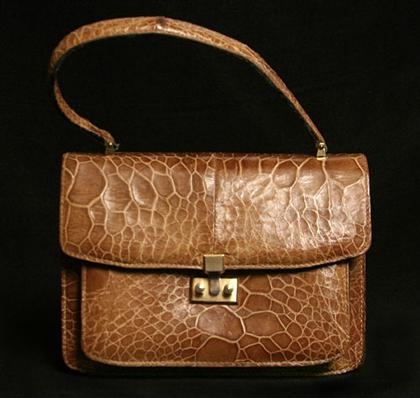 Appraisal: Tan Coblentz alligator purse s Structured top-handled front-flap purse with