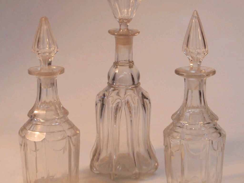 Appraisal: A pair of thC cut glass decanters each with spire