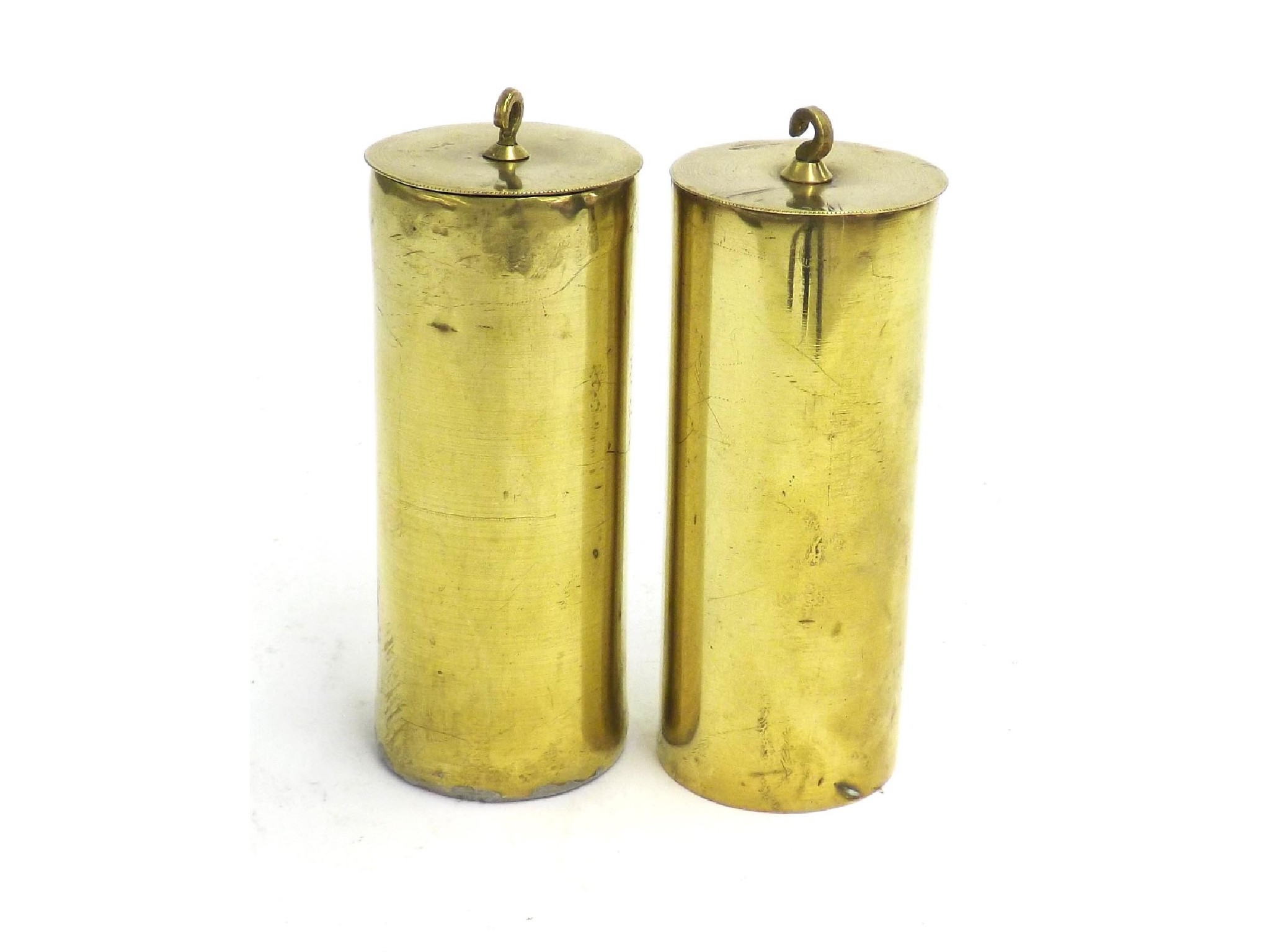 Appraisal: Pair of Vienna cylindrical brass clock weights high