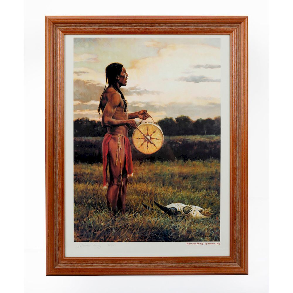 Appraisal: STEVEN LANG NEW SUN RISING NATIVE AMERICAN PRINT Wooden framed