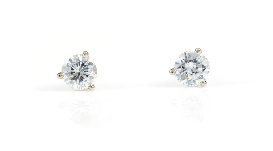 Appraisal: K WHITE GOLD DIAMOND STUD EARRINGS Ctw Round brilliant cut