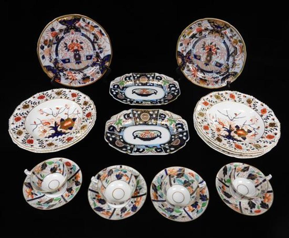 Appraisal: English soft paste Imari style porcelain seventeen pieces including five