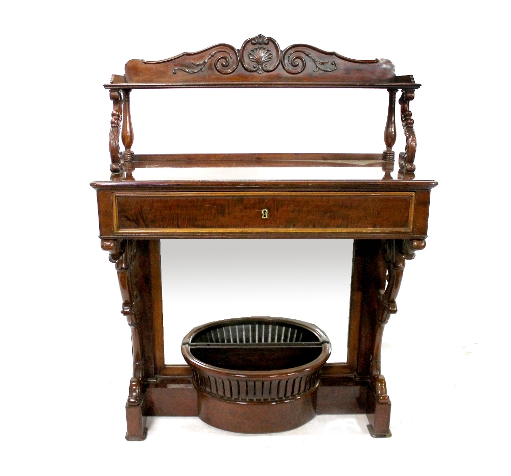 Appraisal: A th century mahogany shelf back console table with single