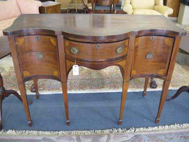 Appraisal: Period Sheraton Sideboard mahogany inlaid serpentine front invoice on reverse