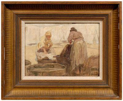 Appraisal: Painting signed Laurent laundresses signed C Laurent oil on canvas