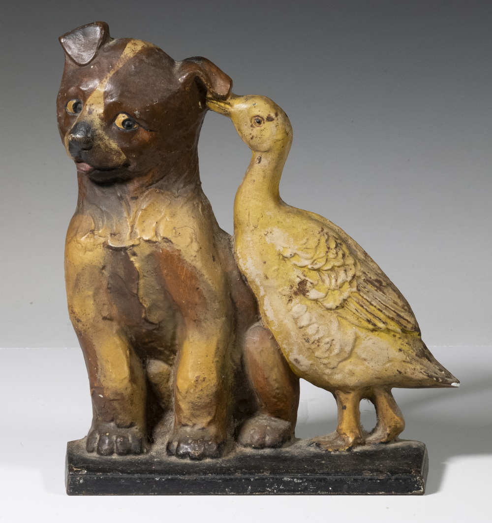 Appraisal: A M GREENBLATT STUDIOS PUP WITH DUCK DOORSTOP Cast Iron