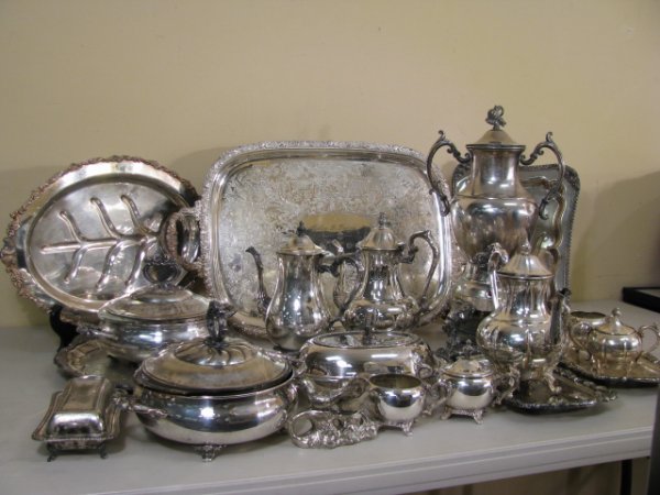 Appraisal: Huge box lot of silver plate miscellaneous pieces Coffee and