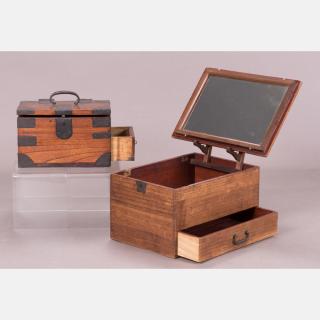 Appraisal: A Japanese Elm Geisha Makeup Box with Mirror Top and