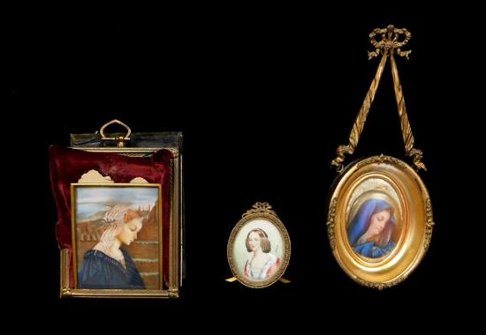 Appraisal: Three framed miniature portraits of women details include watercolor on