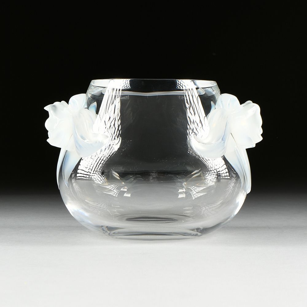 Appraisal: A LALIQUE OPALINE AND CLEAR CRYSTAL ORCHID E VASE ENGRAVED