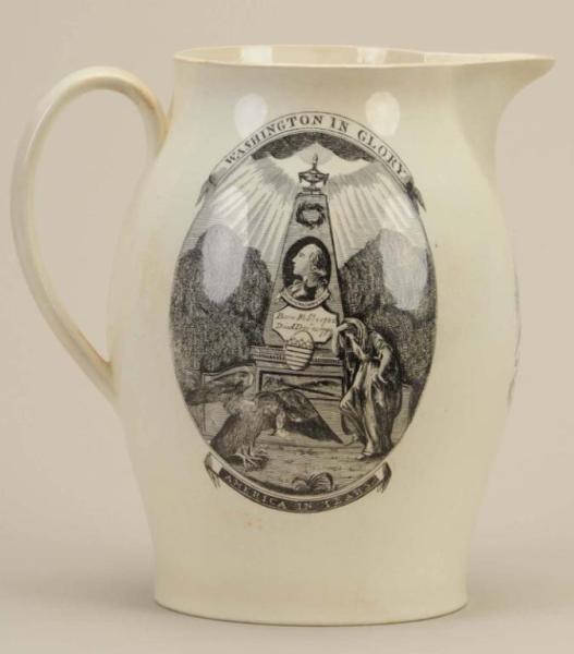 Appraisal: English Creamware Liverpool Washington Pitcher Description Circa to Double-sided black