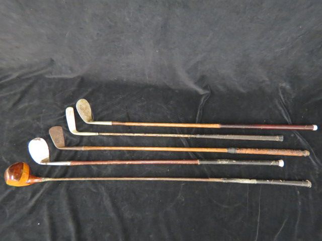 Appraisal: Antique Golf Clubs wooden shafts from a putter to a