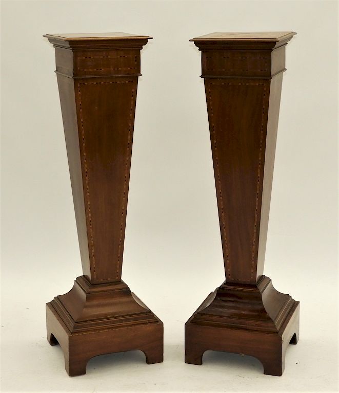 Appraisal: PR American Mahogany Veneer Inlaid Pedestals United States th Century