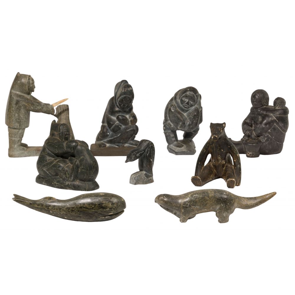 Appraisal: INUIT CARVED STONE FIGURE COLLECTION items including human figures and