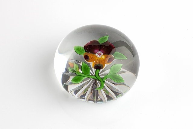 Appraisal: Baccarat'Pansy' glass paperweight probably circa - spurple and amber petals