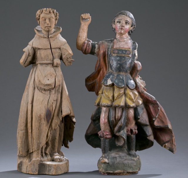 Appraisal: Two Wood Carved Santos Figures Including a polychrome figure of