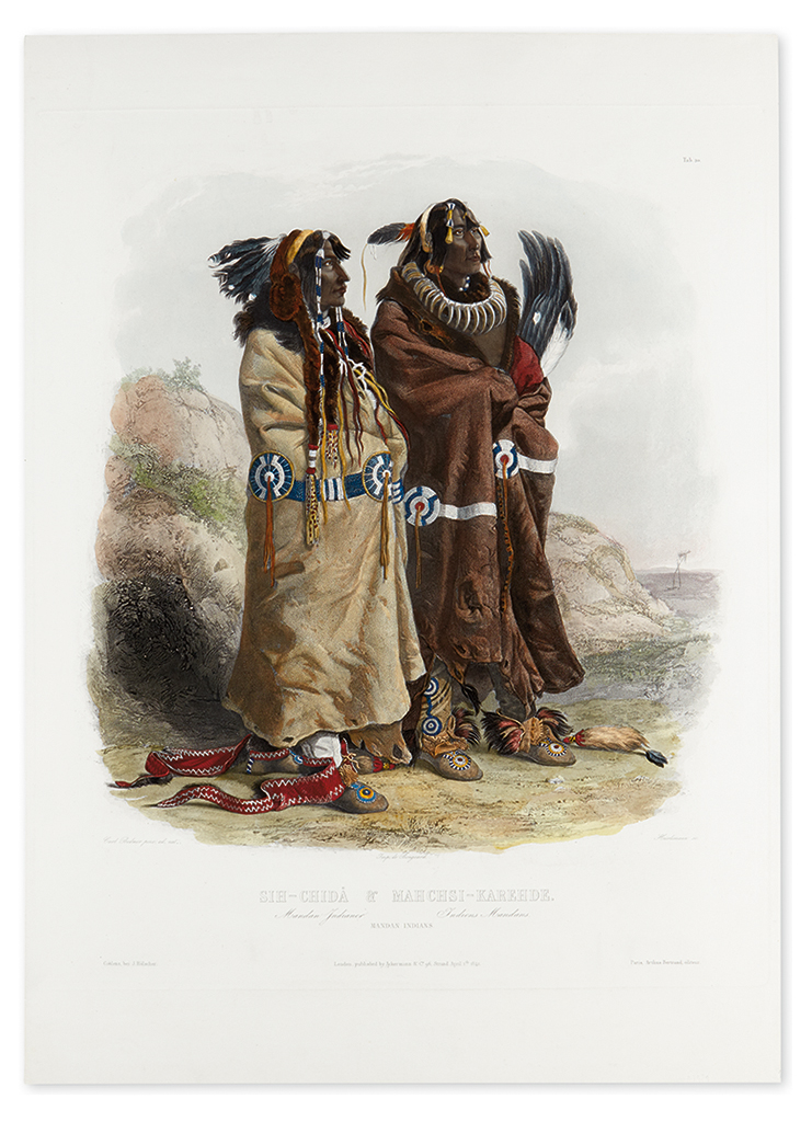 Appraisal: BODMER KARL Sih-Chida Mahchsi-Karehde Mandan Indians Tableau Hand-colored aquatint and