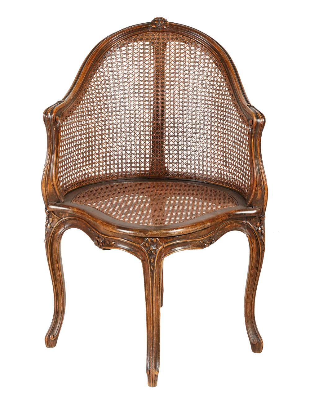 Appraisal: LOUIS XV-STYLE CORNER CHAIRwith caned seat and backrest Dimensions x