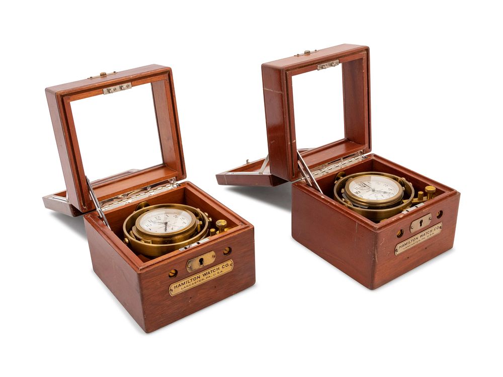 Appraisal: A Pair of American Mahogany Cased Two-Day Ship's Chronometers A