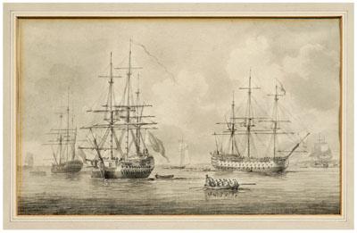 Appraisal: Serres watercolor frigates at anchor in a harbor unsigned attributed