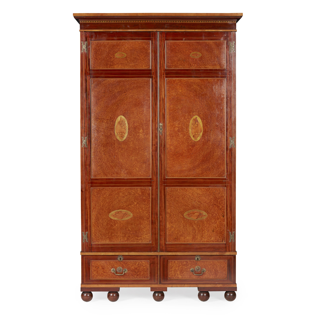 Appraisal: CHANNEL ISLANDS AMBOYNA MAHOGANY AND INLAID WARDROBE TH CENTURY the