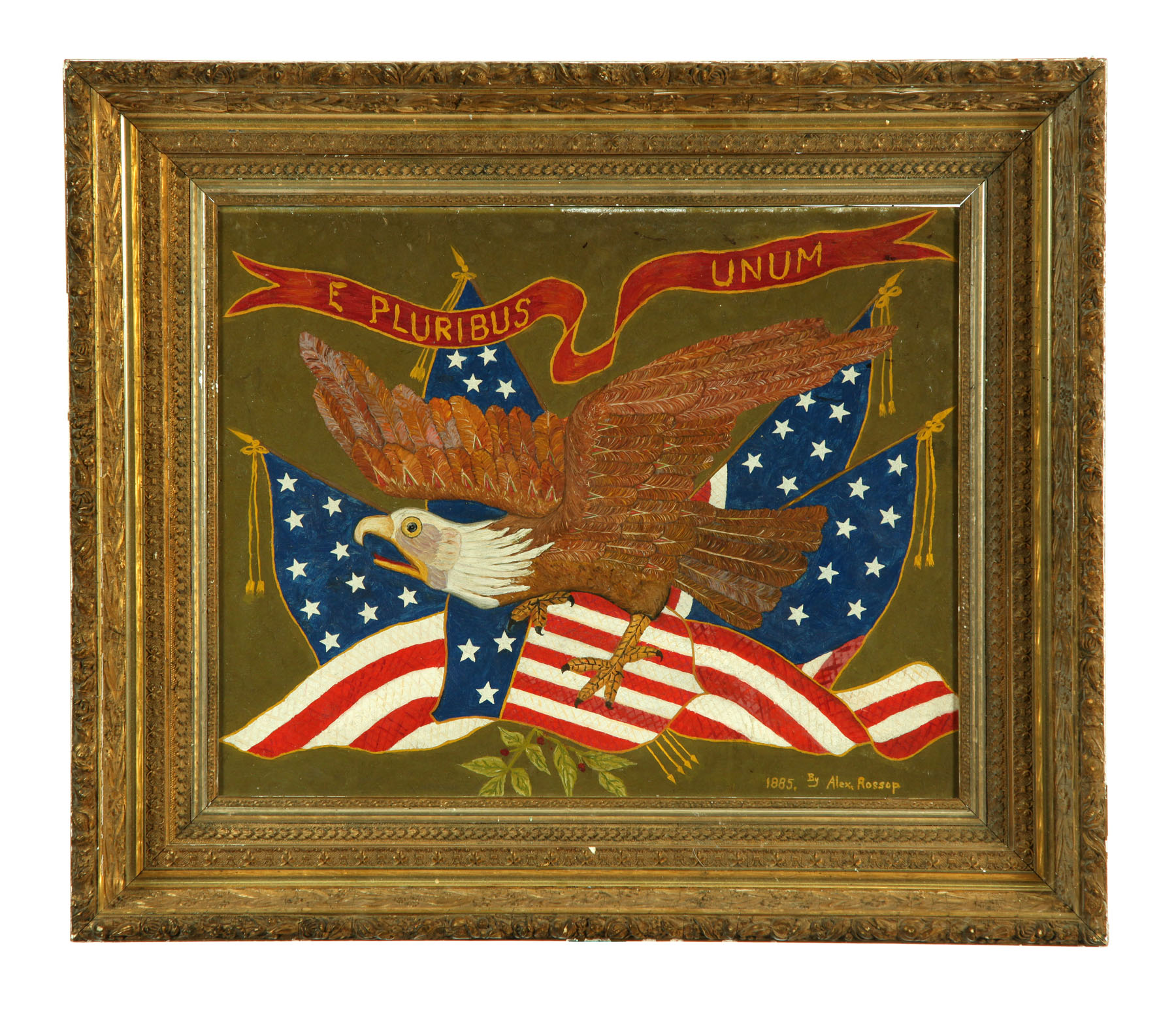 Appraisal: EAGLE WITH FLAGS BY ALEX ROSSOP AMERICAN SCHOOL LATE TH