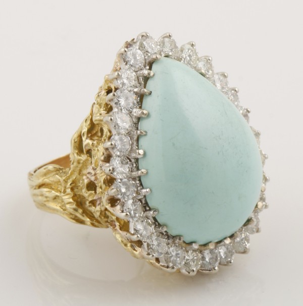 Appraisal: KY one pear shaped mm x mm turquoise round diamonds