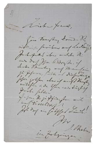 Appraisal: BRAHMS JOHANNES Autograph Letter Signed J Brahms in German to