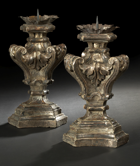 Appraisal: Large Pair of Italian Carved Silver-Leafed Wood and Crimped Tole