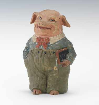 Appraisal: A Johann Meresch Figural Schoolboy Pig Humidor Matte glazed ceramic