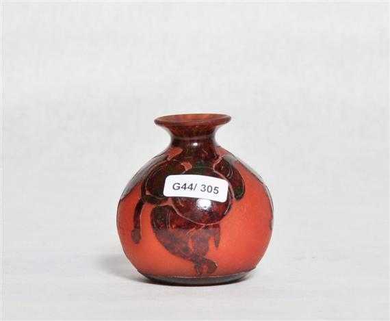 Appraisal: SCHNEIDER VASE circa Acid-etched orange glass with violet overlay H