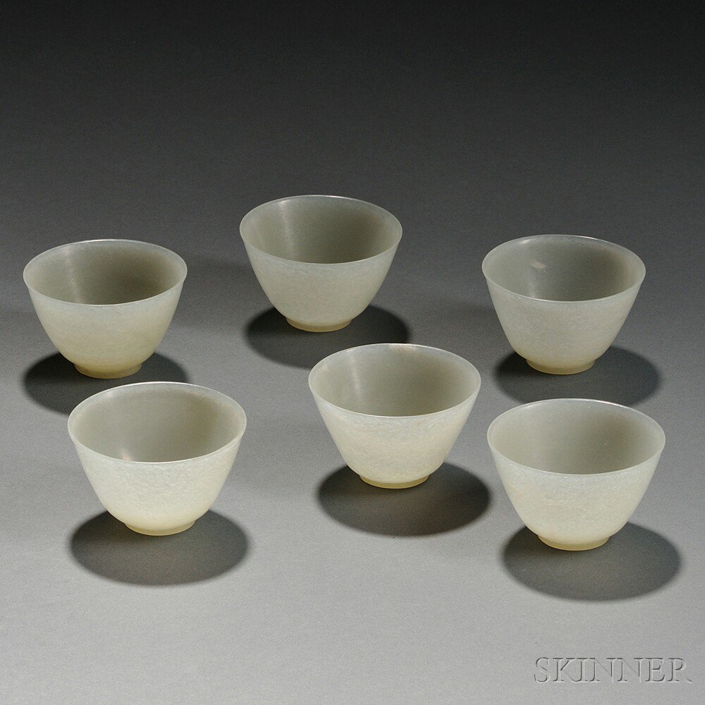 Appraisal: Six Hardstone Wine Cups China th th century with straight