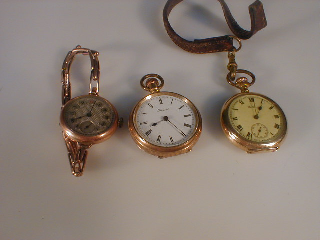 Appraisal: Two gold cased fob watches and a ladies gold cased