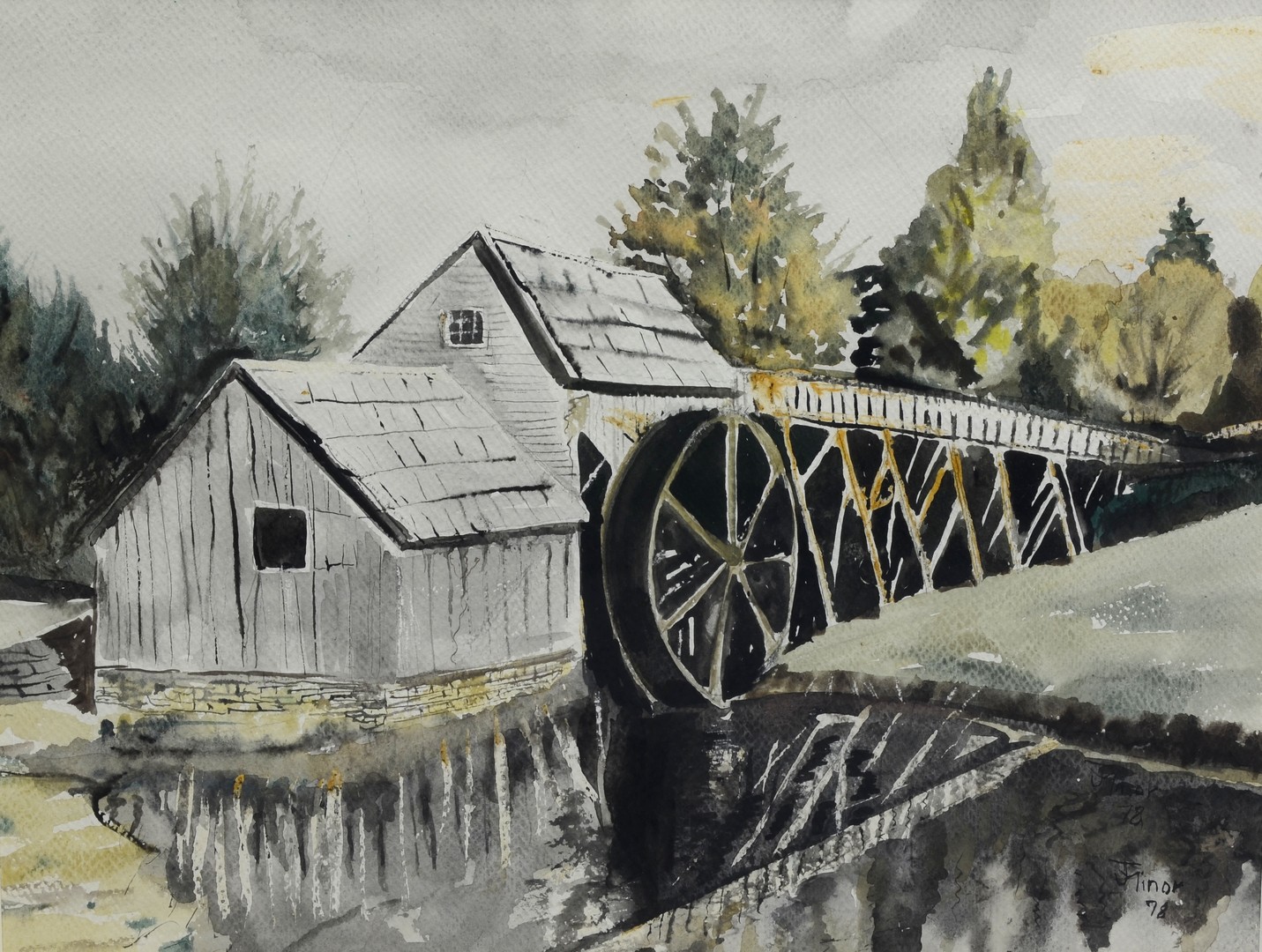 Appraisal: J Minor American th Century watercolor Watermill signed and dated