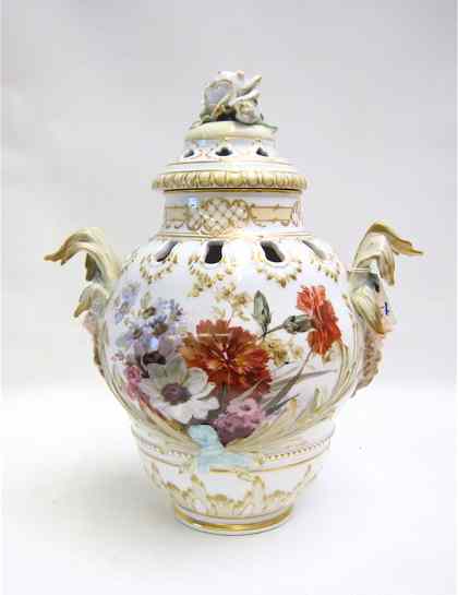 Appraisal: KPM BERLIN PORCELAIN POTPOURRI COVERED JAR Hand painted with tulips