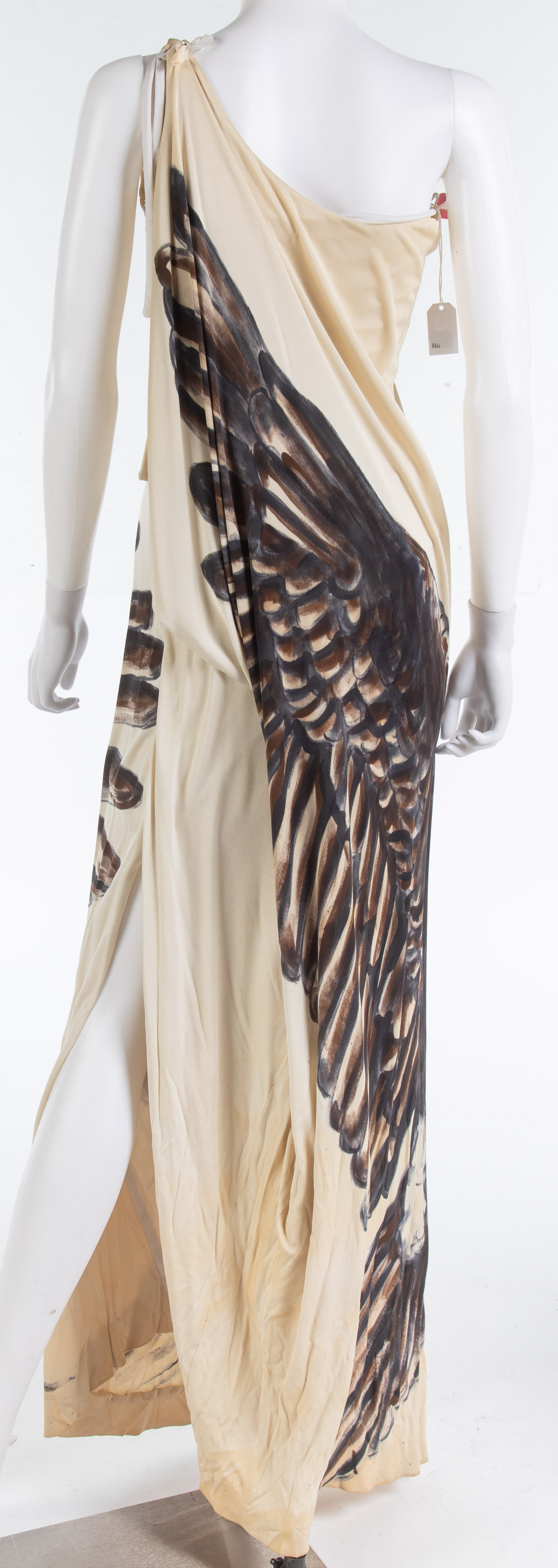 Appraisal: JORDAN DESIGNER LINE HAND PRINTED DRESS Asymmetrical eagle size S