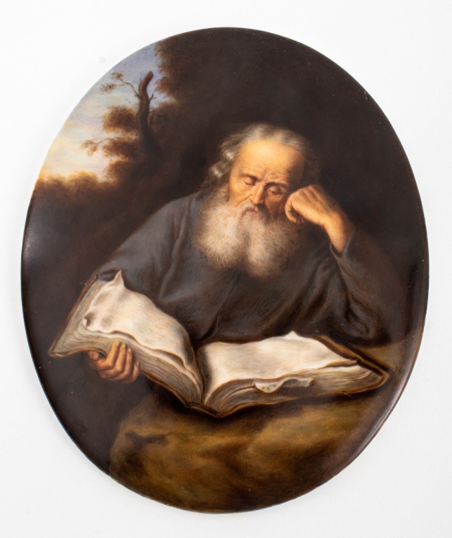 Appraisal: KPM ATTR THE HERMIT OVAL PORCELAIN PLAQUE Exceptionally finely painted