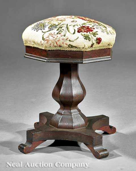 Appraisal: An American Restauration Rosewood Piano Stool early th c needlepoint