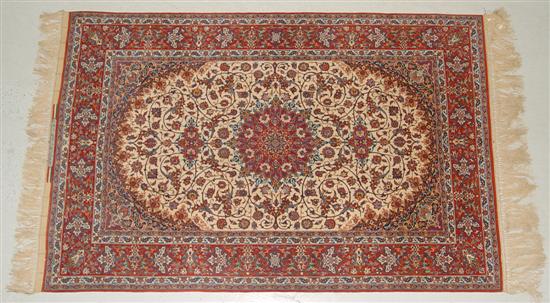 Appraisal: Silk Tabriz Oriental Rug Mid th Century Ivory ground within