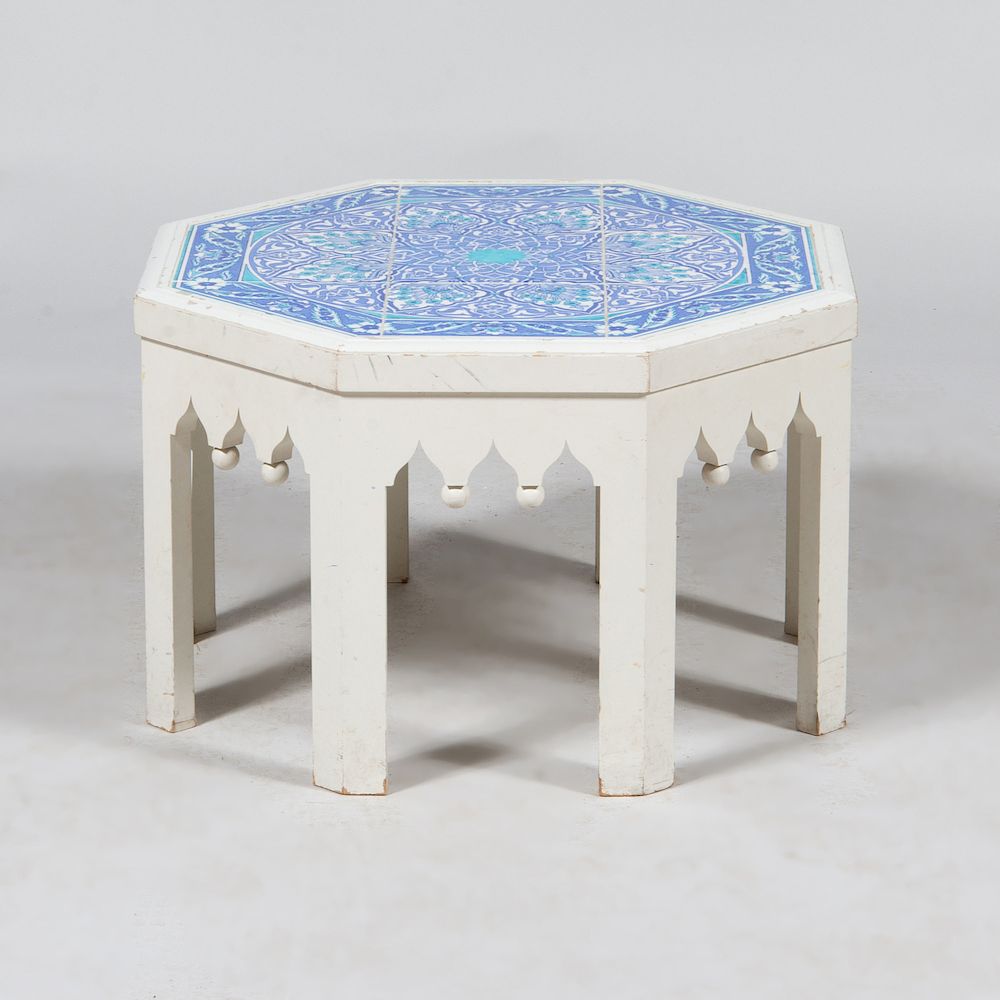 Appraisal: Altin Cini Tile and Painted Wood Octagonal Low Table Inset