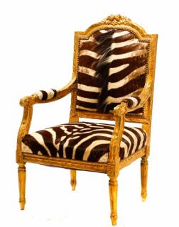 Appraisal: French Louis XVI Giltwood Zebra Fauteuil French first half th