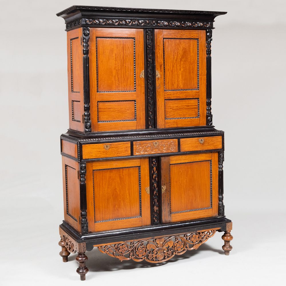 Appraisal: Anglo Indian Ebony and Satinwood Chest on Chest Raised on