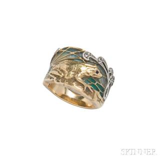 Appraisal: kt Gold Plique-a-jour Enamel and Diamond Ring Masriera y Carreras