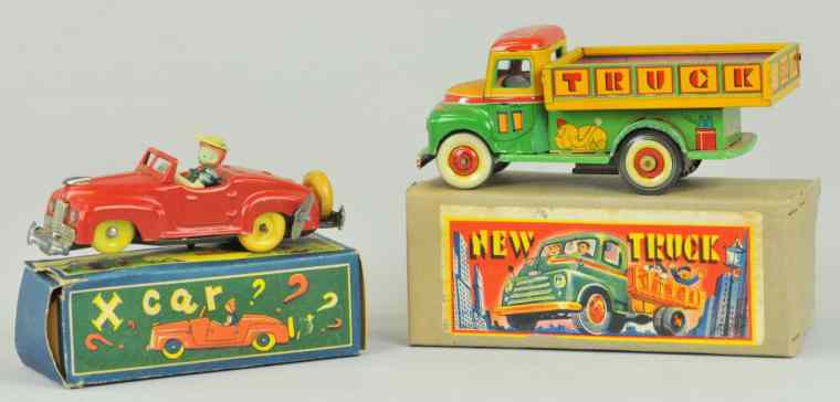 Appraisal: LOT OF TWO VEHICLES Japan includes lithographed tin ''New Truck''