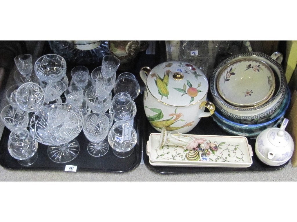 Appraisal: Three trays of assorted crystal drinking glasses decanters and ceramics