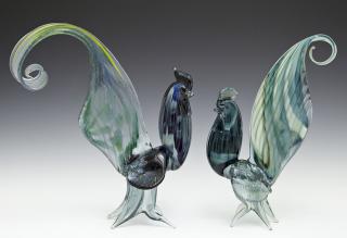 Appraisal: Pair of Murano Glass Roosters th c Larger- H -