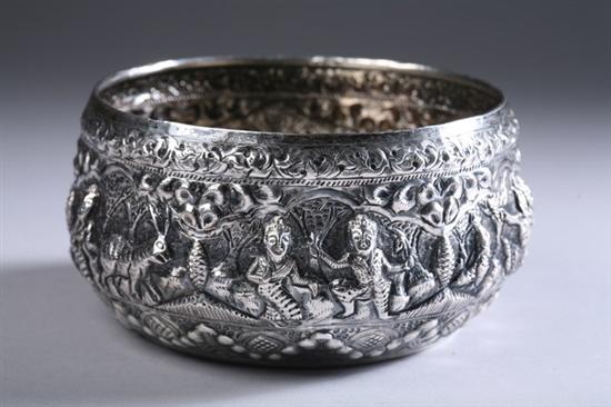 Appraisal: THAI SILVER BOWL Bangkok period The exterior repousse with figural