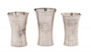 Appraisal: Group of Continental Silver Engraved Beakers A group of three