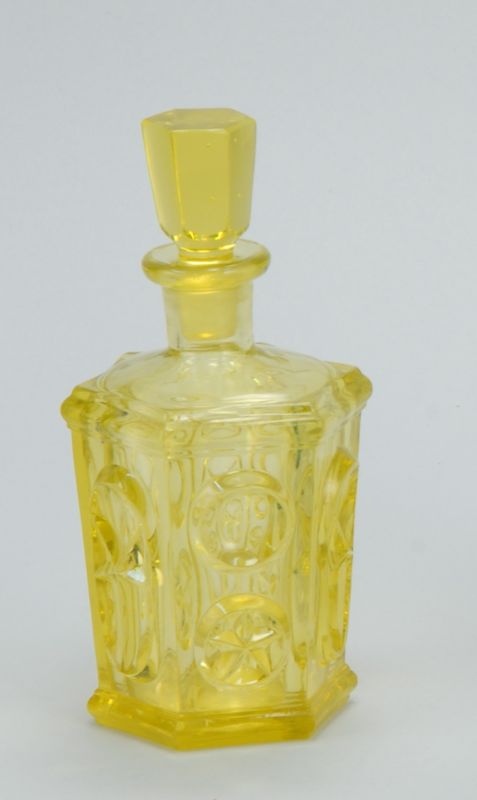 Appraisal: RARE CANARY YELLOW SANDWICH GLASS COLOGNE BOTTLE th CenturyIn Star